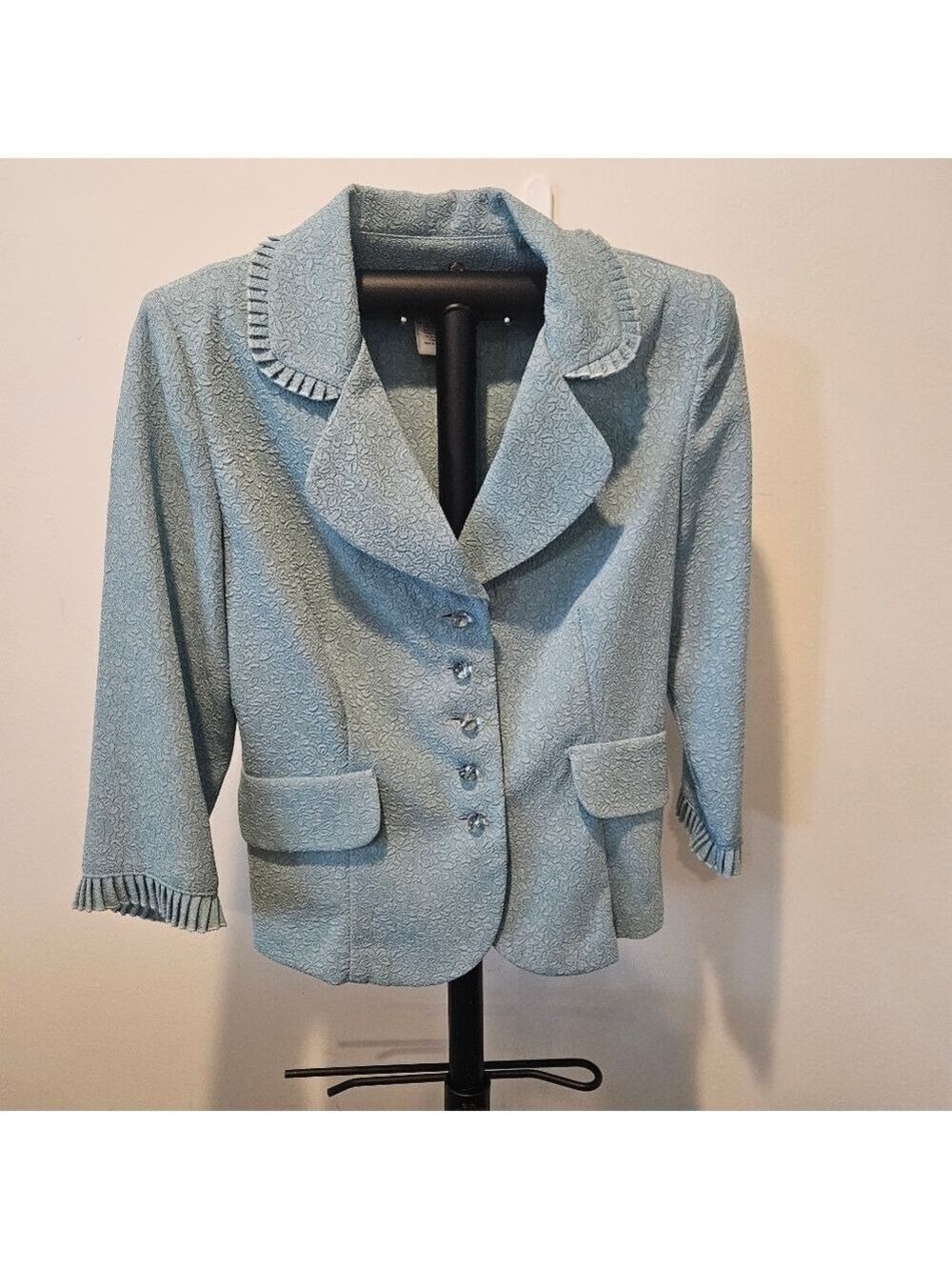Miss Dorby Vintage Women's Bluish-Green Floral Ruffled Blazer, Size 6P